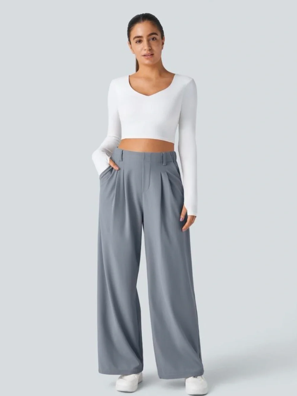 Halara Flex High Waisted Pocket Wide Leg Waffle Work Pants Weathervane NEW XS - Picture 2 of 7